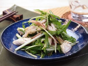 水菜と蒸し鶏の柚子こしょうサラダ