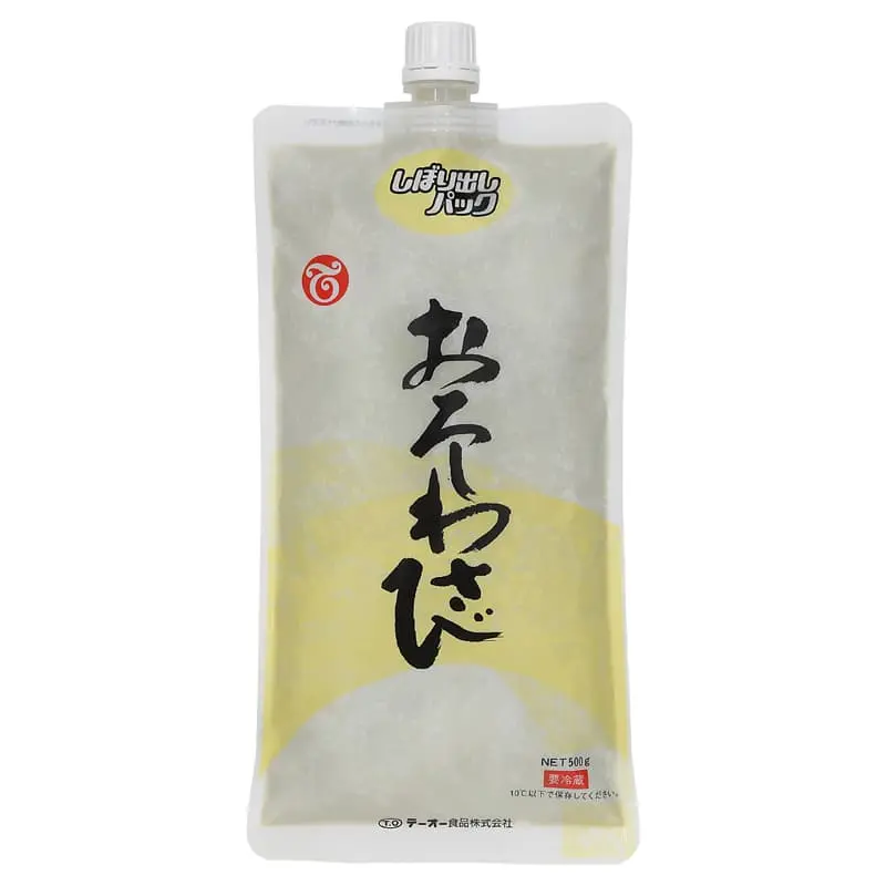 テーオー食品しぼり出しおろしわさび(NC)500g、業務用おろしわさび、大容量パック、クチナシ色素使用